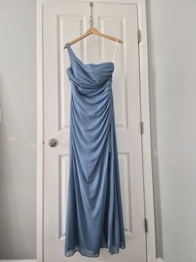 Azazie Steel Blue Cassia A10 One-Shoulder Evening Gown